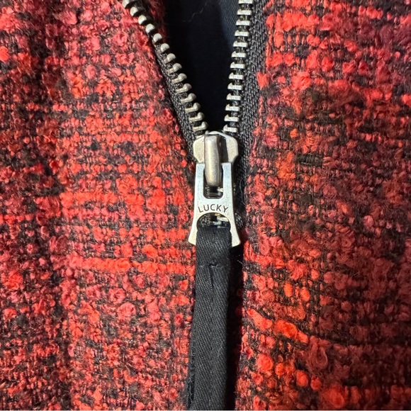 Lucky Brand red and black tweed moto jacket asymmetrical zip closure.‎ Size L - Picture 7 of 16